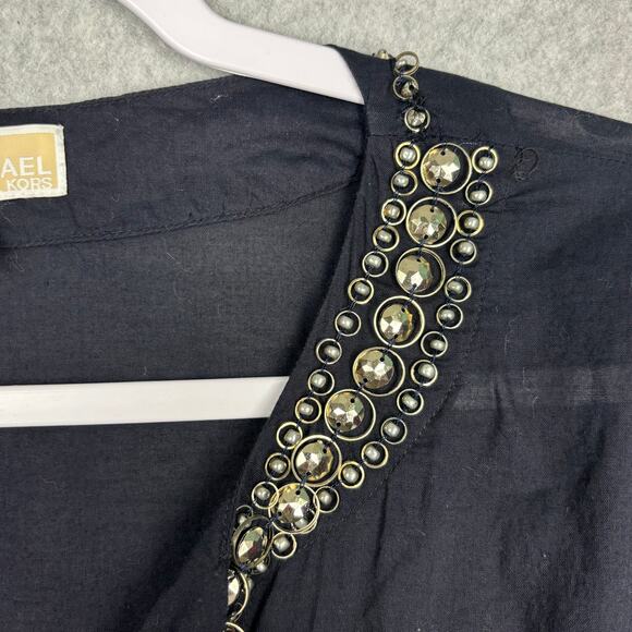 Michael Kors Top Womens Large Navy Embellished Popover Thin Boho Blouse READ - Picture 6 of 13